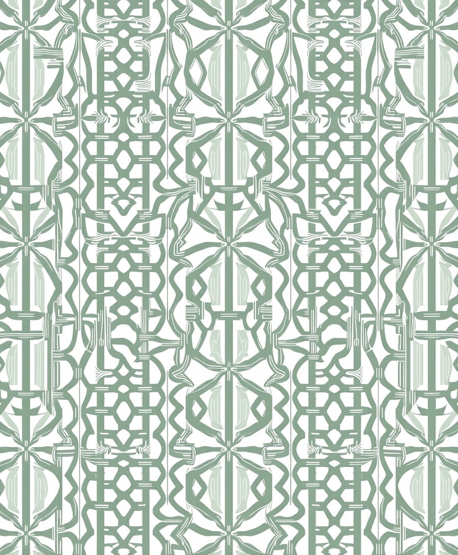 Art Deco Green Geometric Pattern Rug