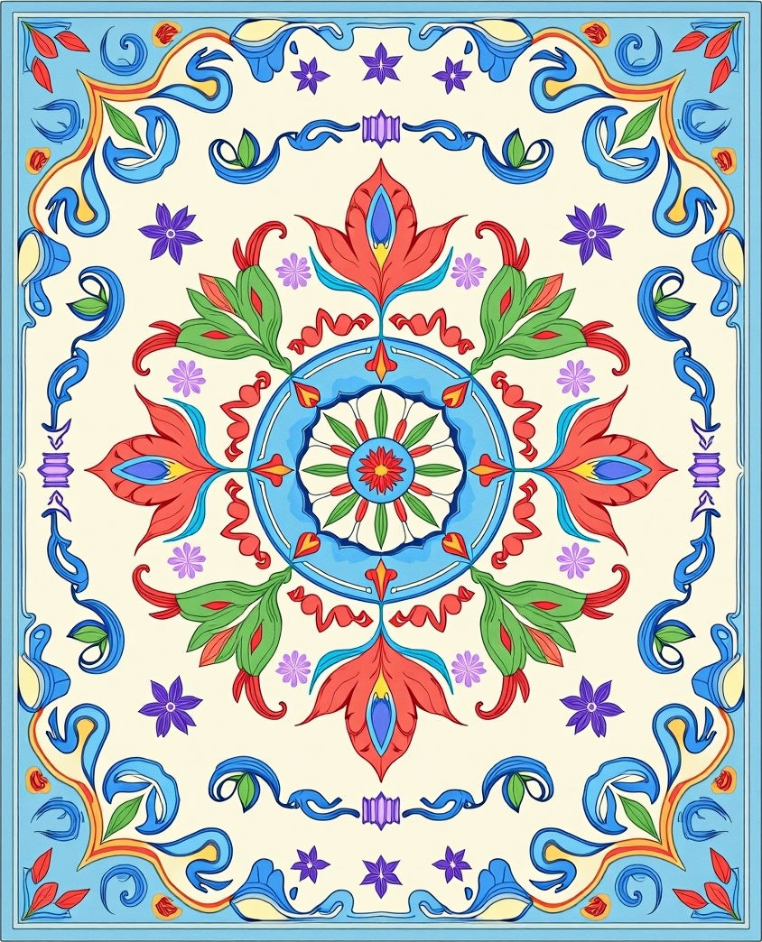 Vibrant Floral Medallion Pattern Rug