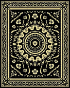 Black Gold Floral Mandala Rug