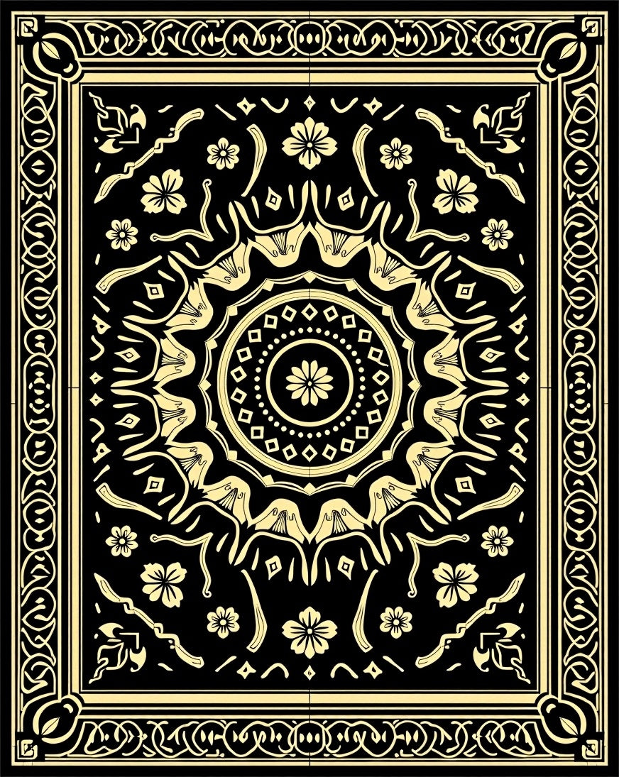 Black Gold Floral Mandala Rug