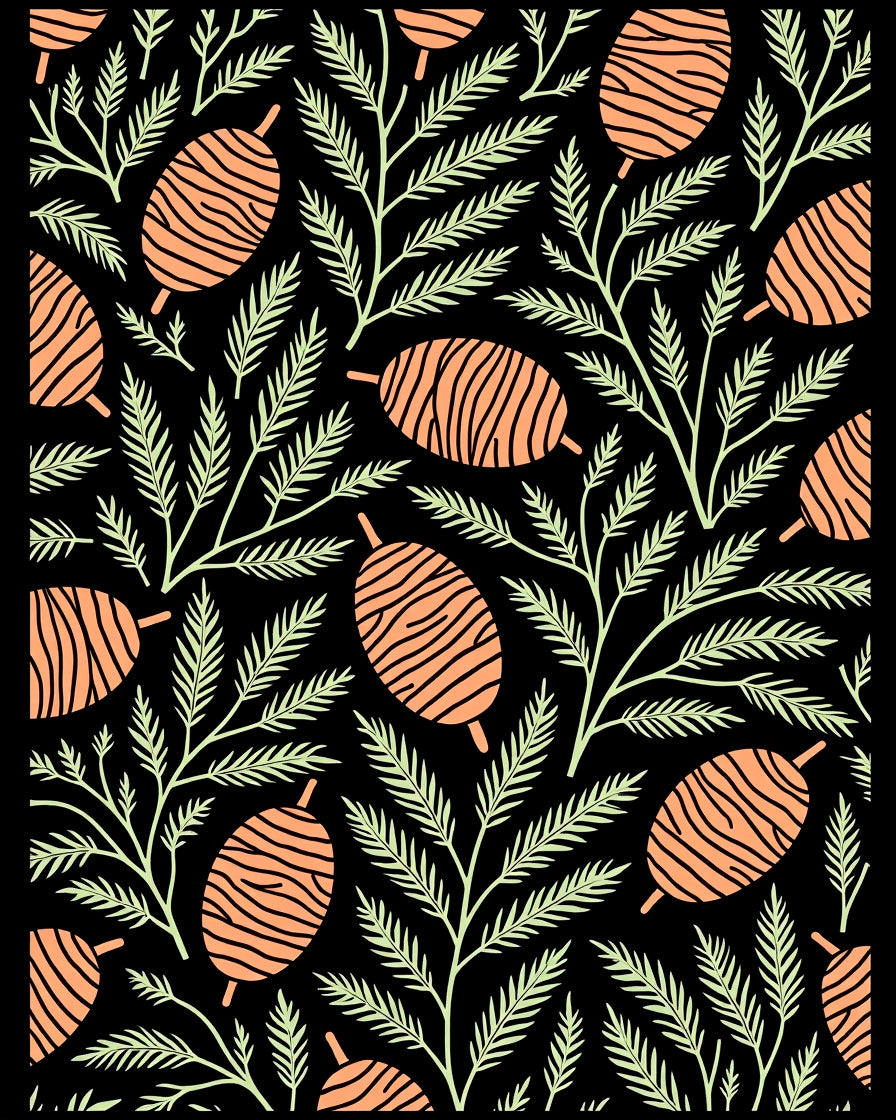Orange Pinecone Fern Foliage Rug