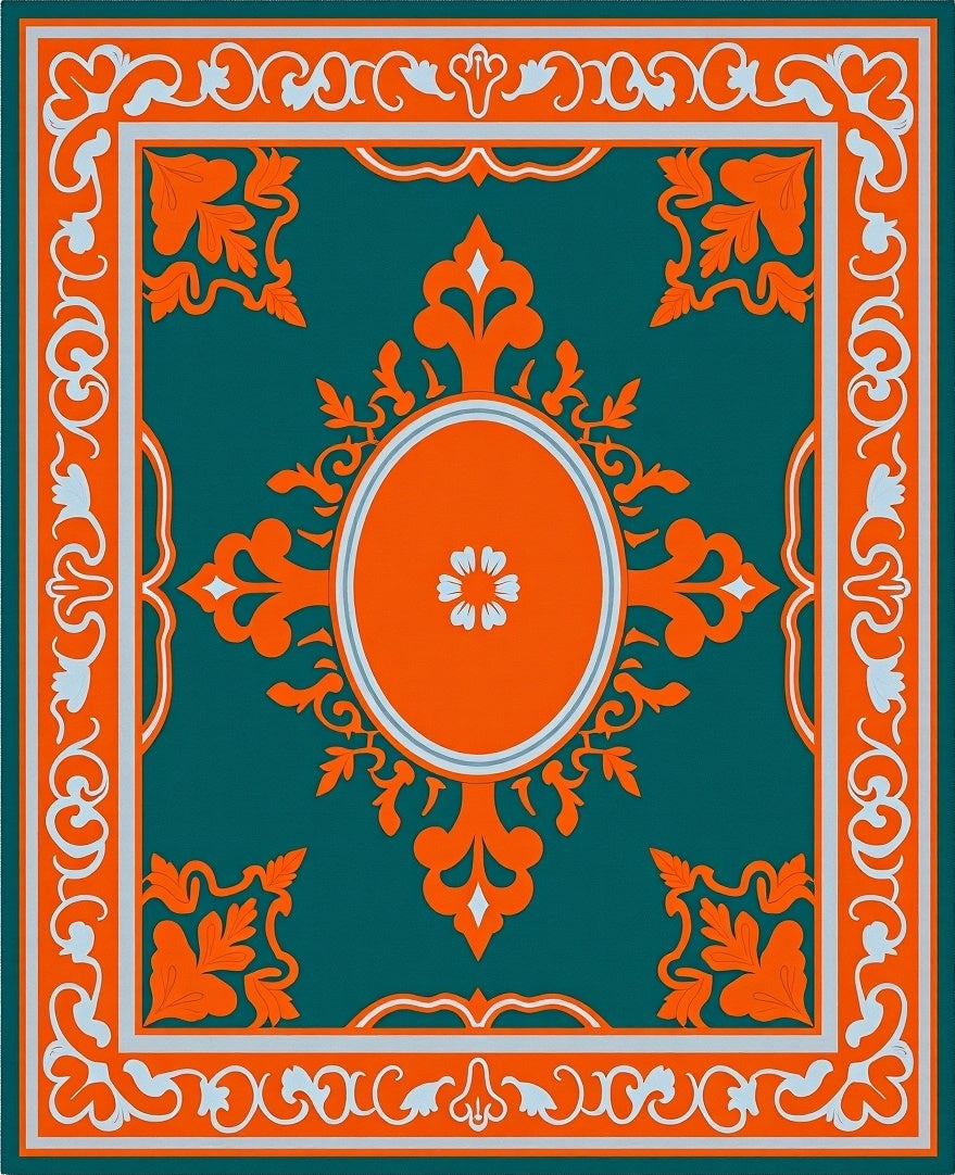 Ornate Oval Floral Teal Rug