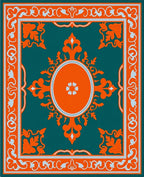 Ornate Oval Floral Teal Rug