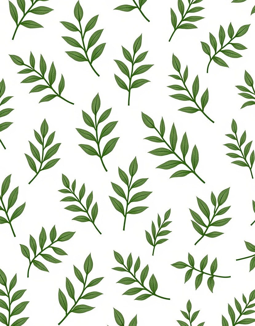 Simple Green Leaf Branch Pattern Rug