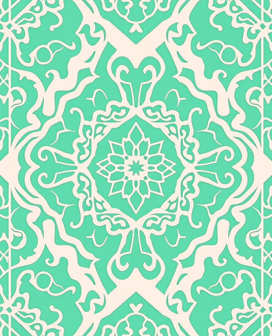 Mint And Cream Intricate Damask Rug