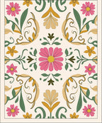 Bold Floral Patterned Vintage Rug