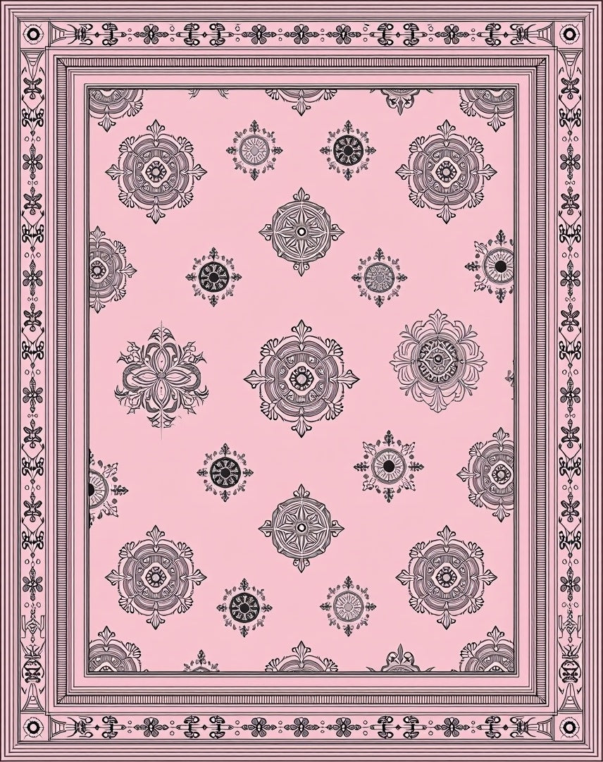Delicate Mandala Patterned Pink Rug