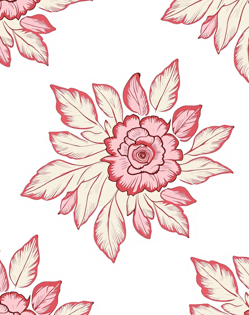 Pink Rose Leaf Pattern Design Rug