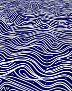 Deep Blue White Wavy Lines Design Rug