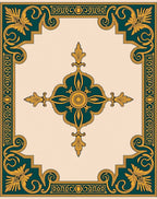 Ornate Teal Gold Floral Pattern Rug