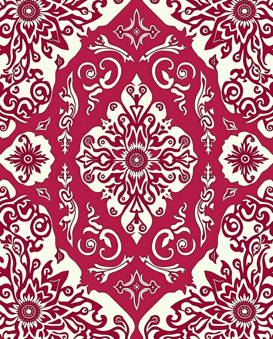 Crimson Ivory Vintage Damask Pattern Rug
