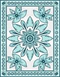 Teal Floral Mandala Border Design Rug