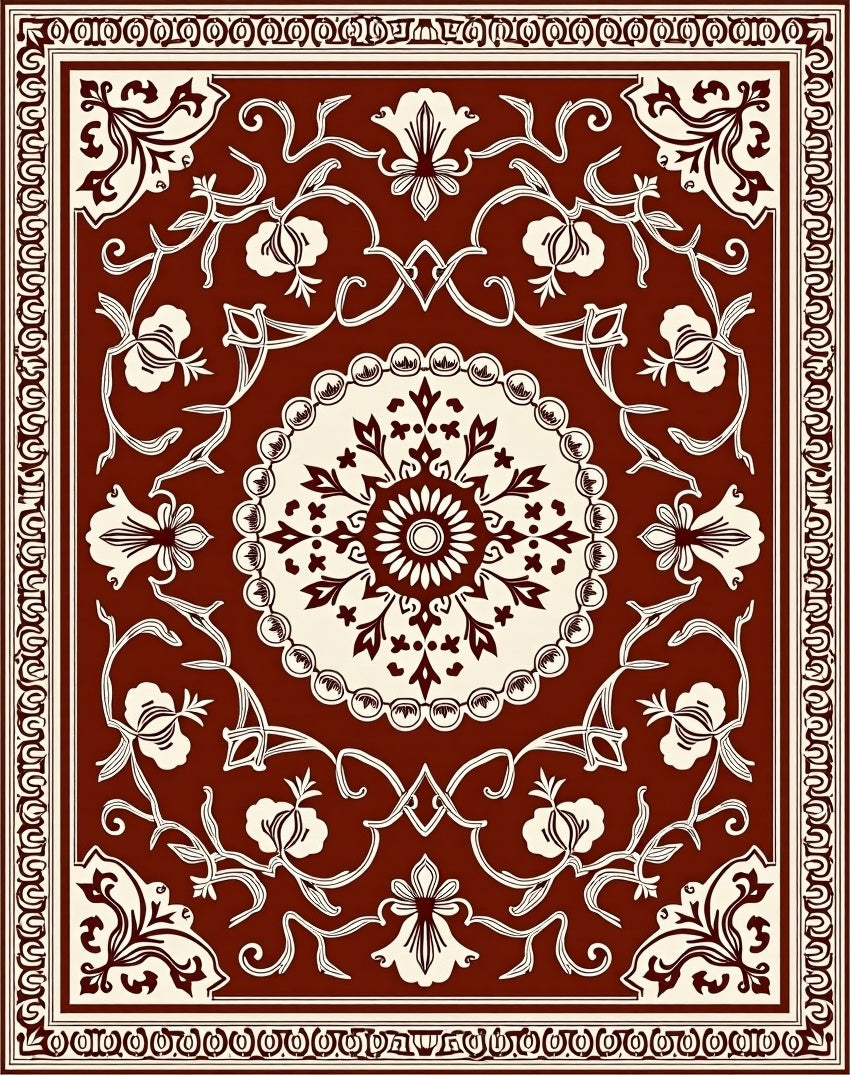 Classic Floral Swirls Mandala Design Rug