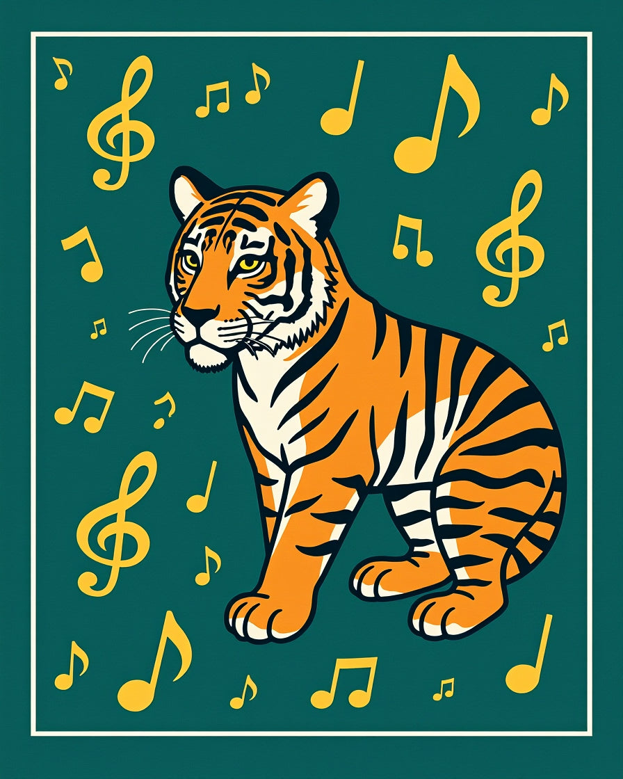 Tiger with Musical Note Pattern Rug