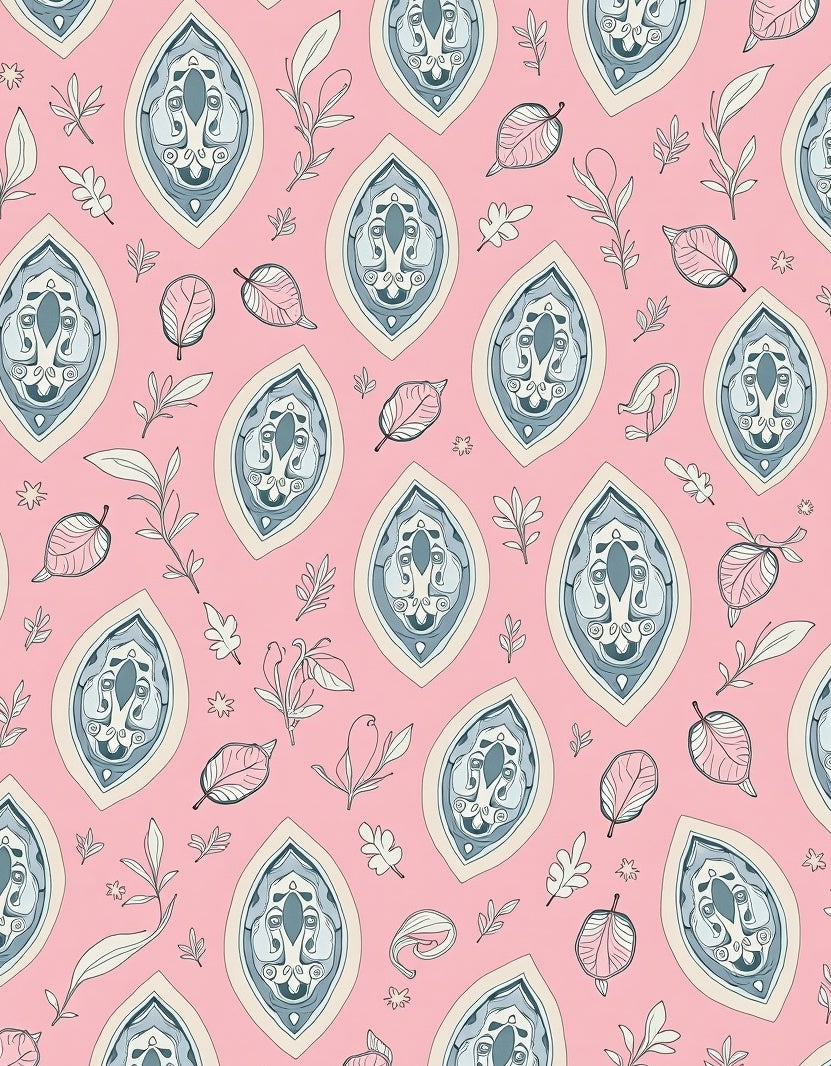 Pink And Blue Leafy Droplet Design Rug