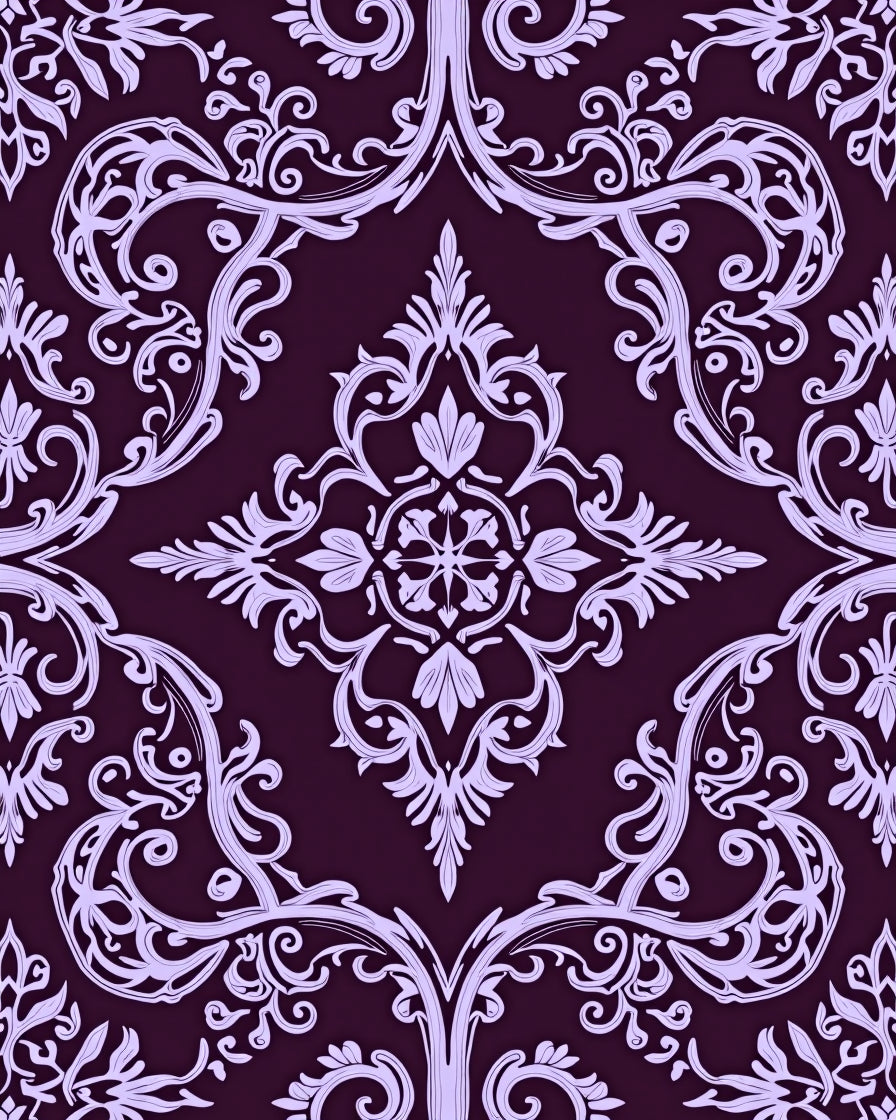 Regal Plum Orchid Damask Pattern Rug