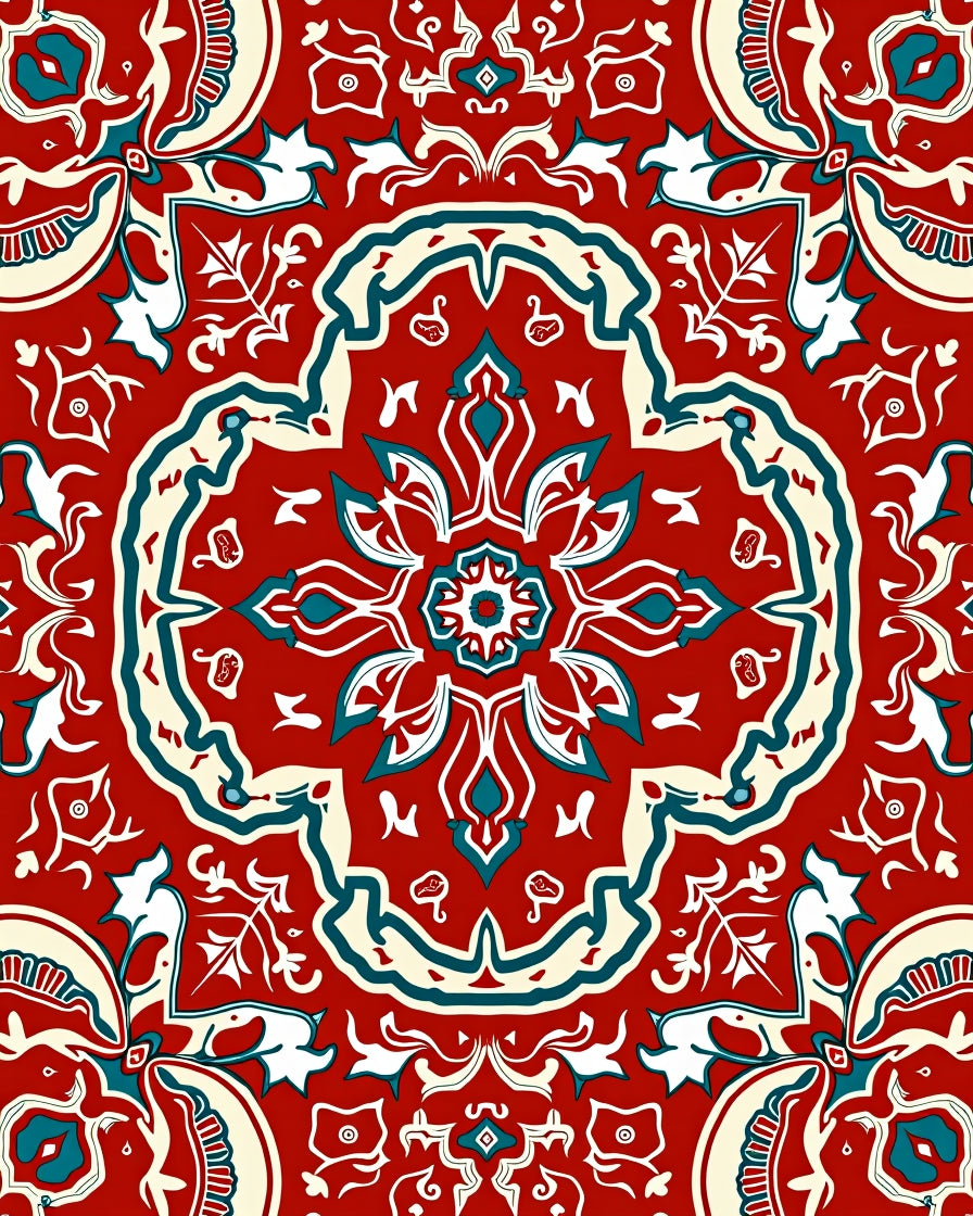 Intricate Floral Medallion Red Pattern Rug