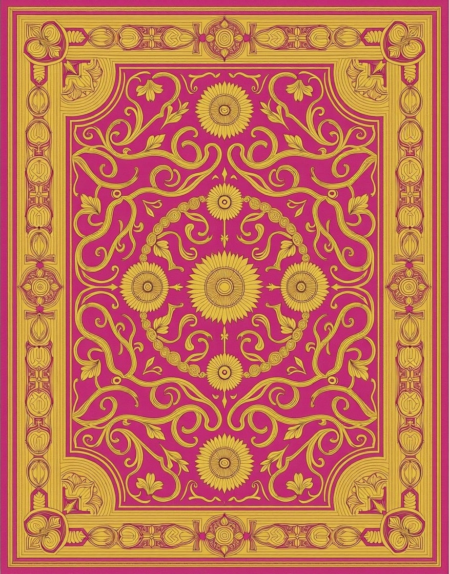 Golden Floral Vine Decorative Rug