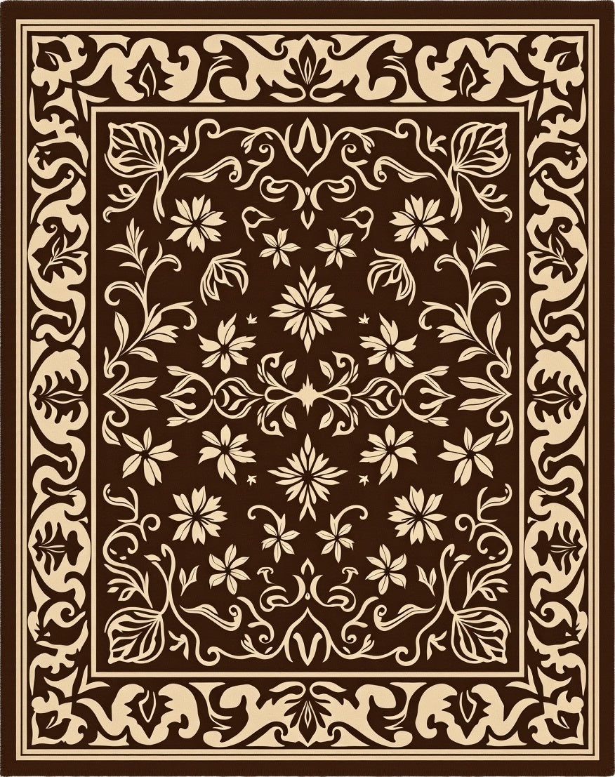 Ornate Floral Garden Cream Brown Rug