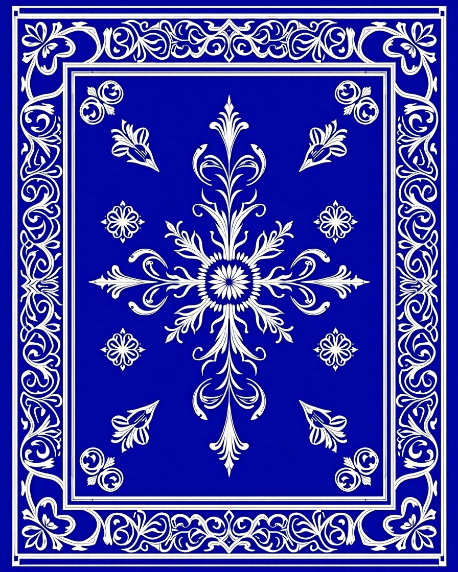 Elegant Blue White Floral Medallion Rug