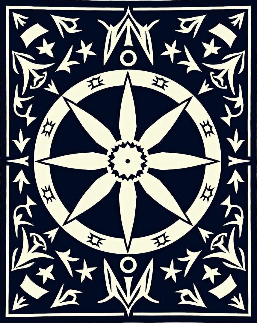 Vintage Compass Starburst Pattern Rug
