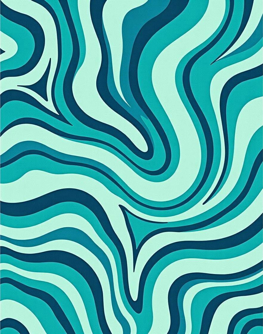 Teal Fluid Wave Abstract Rug