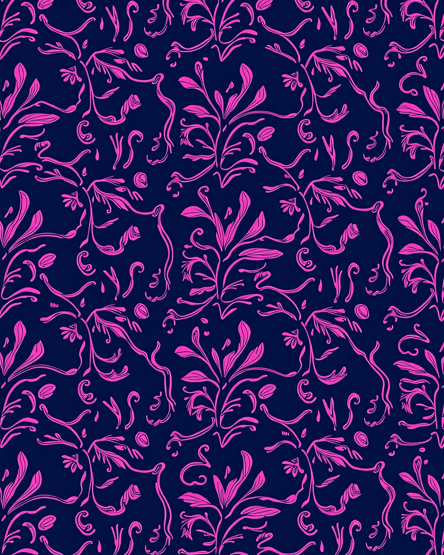 Vibrant Pink Floral Vine Pattern Rug