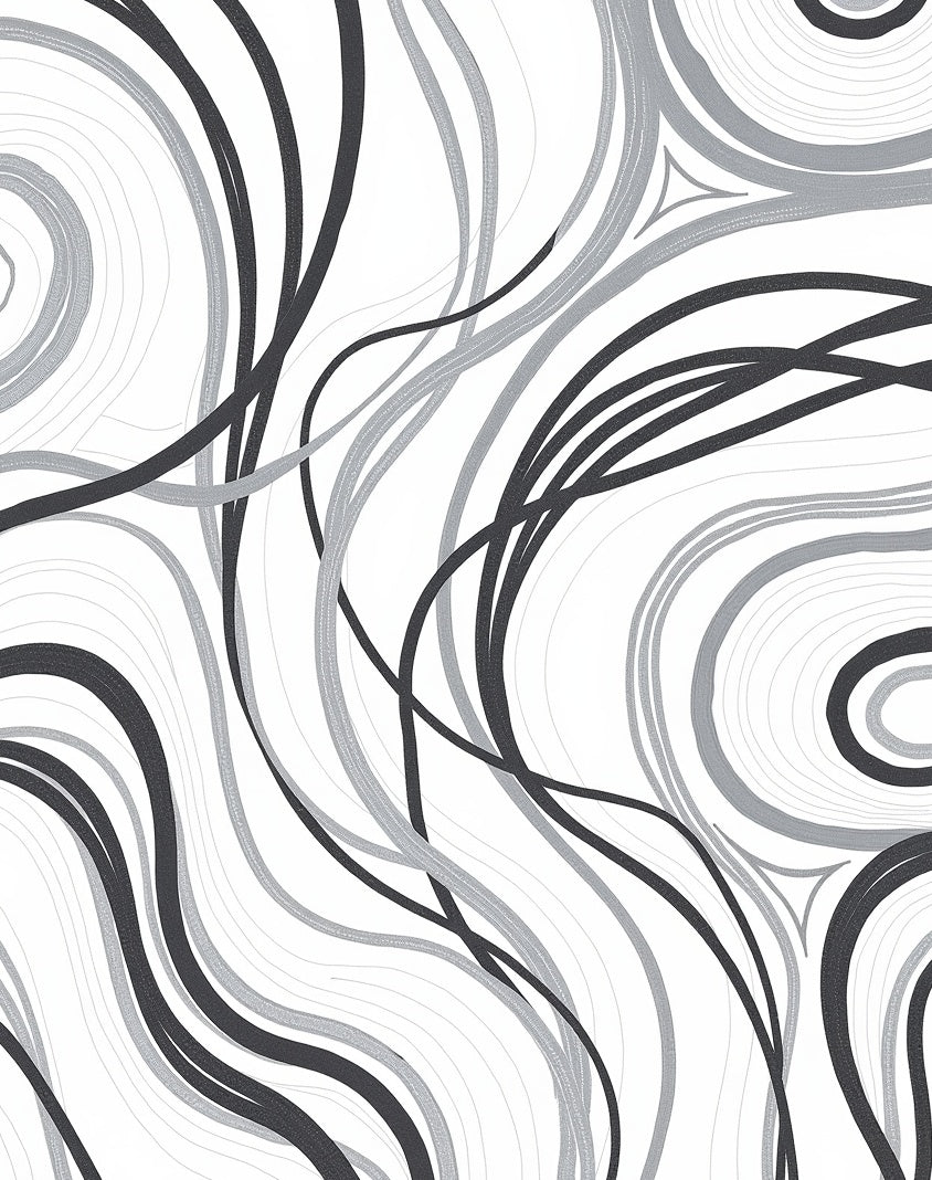 Abstract Swirling Black Gray Pattern Rug