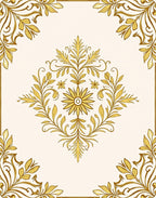 Ornate Golden Floral Vine Pattern Rug