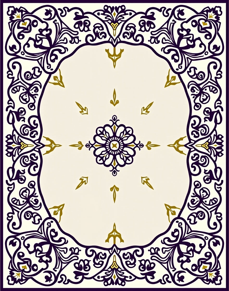 Elegant Purple Gold Floral Frame Rug