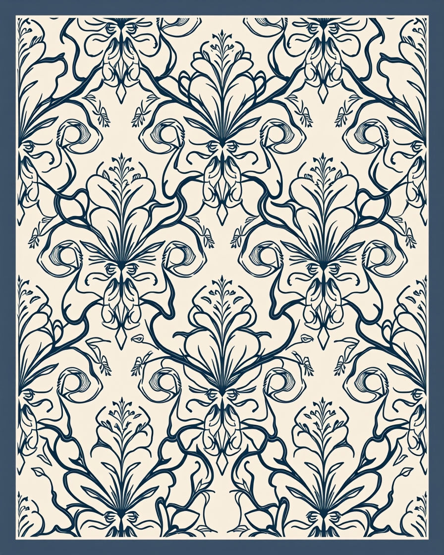 Art Nouveau Floral Damask Pattern Rug