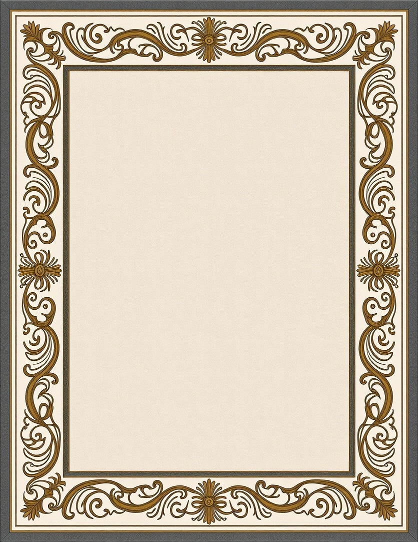 Ornate Scrollwork Classic Border Design Rug