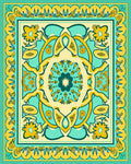 Teal Yellow Floral Mandala Pattern Rug