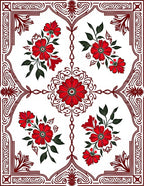 Red Floral Pattern On White Background Rug