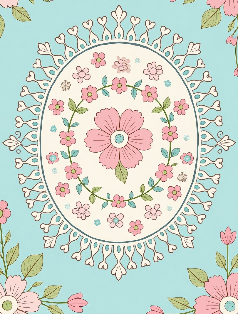 Pastel Floral Mandala Outdoor Pattern Rug
