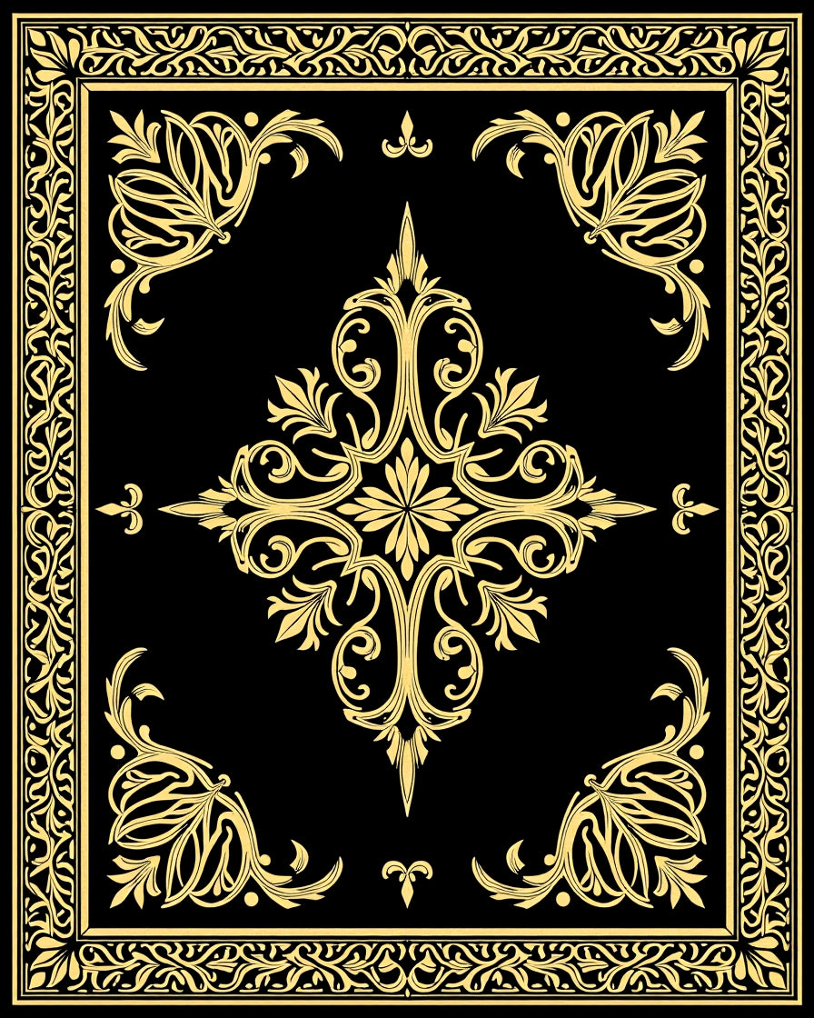 Elaborate Gold Floral Motif Rug