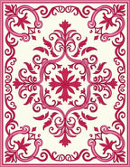 Ornate Pink Floral Scroll Rug