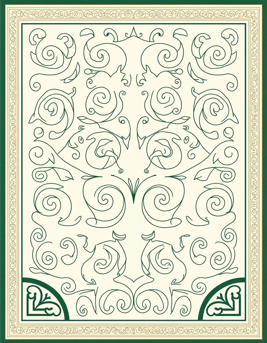 Traditional Green Swirl Floral Design Rug