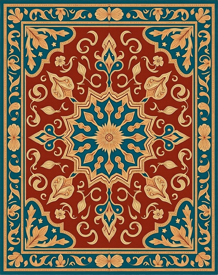 Intricate Floral Medallion Bordered Rug