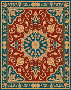 Intricate Floral Medallion Bordered Rug