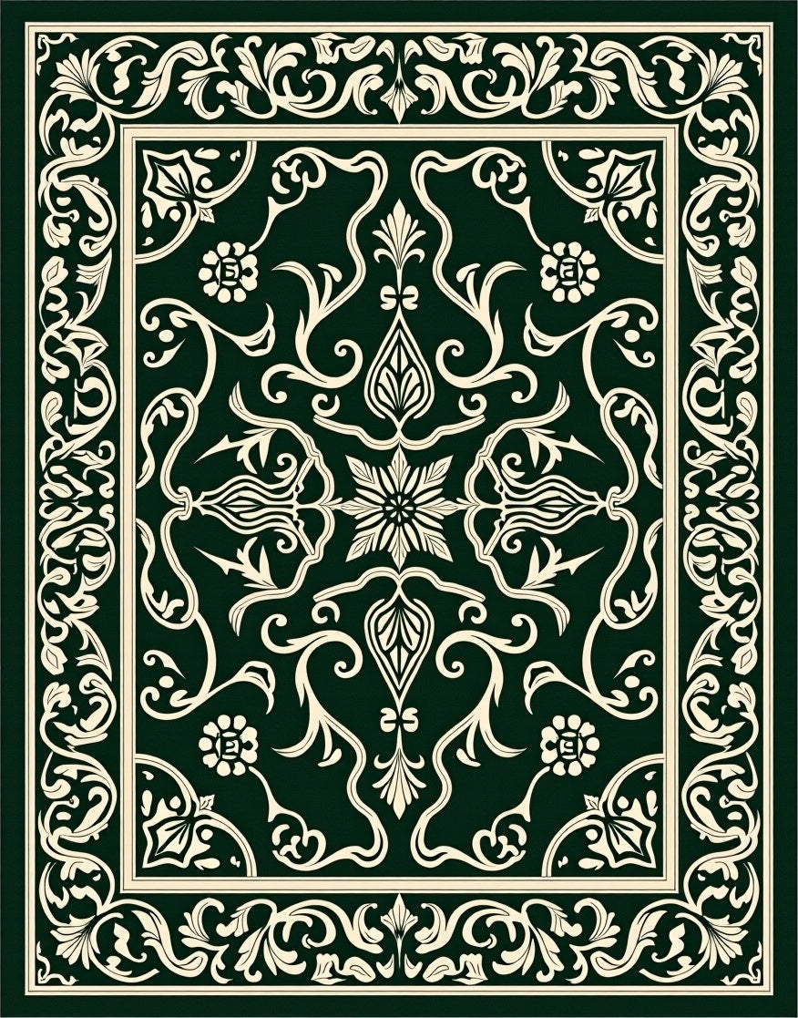 Dark Green Traditional Floral Motif Rug