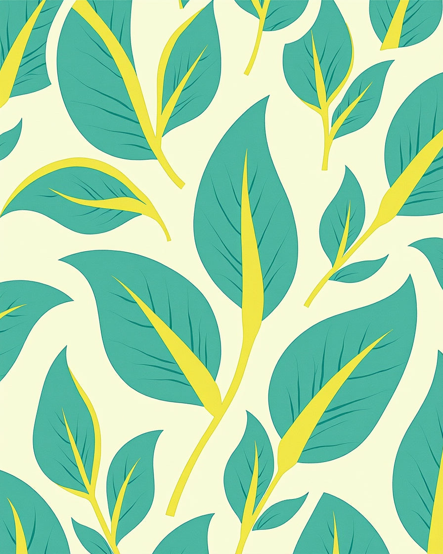 Teal Leaf Pattern Design Rug