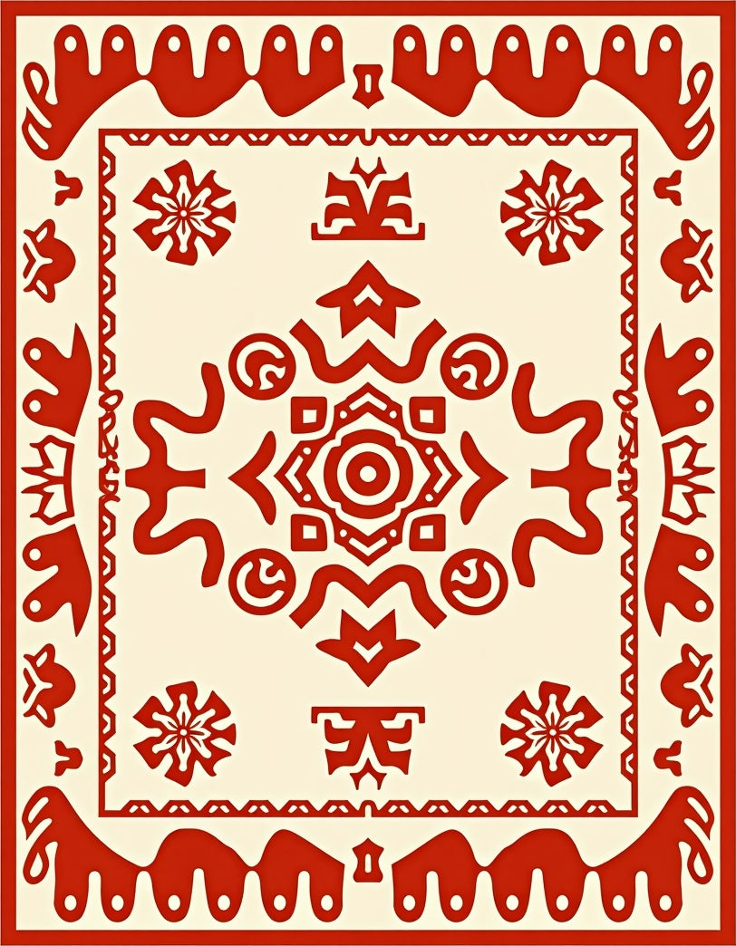 Abstract Red Festive Mandala Design Rug