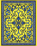 Bright Yellow Blue Floral Medallion Rug
