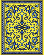 Bright Yellow Blue Floral Medallion Rug