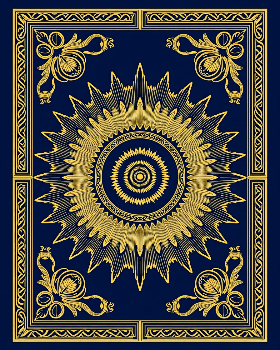 Ornate Sunburst Frame Pattern Rug