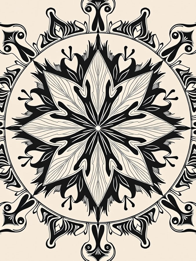 Ornate Black White Floral Mandala Rug