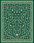 Dark Green Floral Vines Pattern Rug
