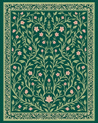 Dark Green Floral Vines Pattern Rug