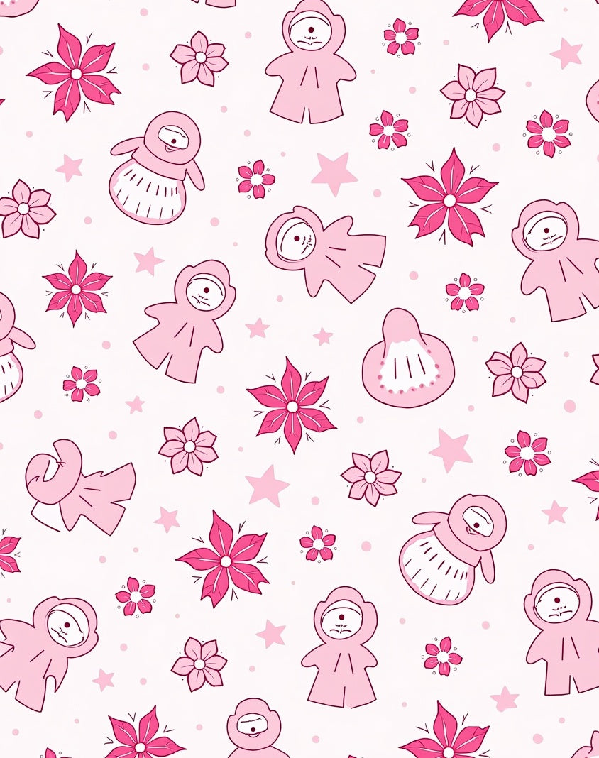 Pink Cartoon Characters Floral Star Rug